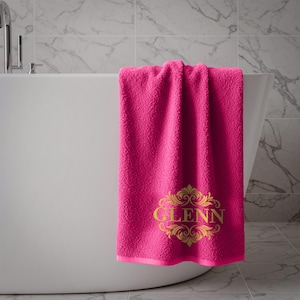 Personalised Floral Scroll Monogram Towel – Custom Embroidered Name – Gift for Home, Spa, Hotel, Powder Room or Guest Bathroom