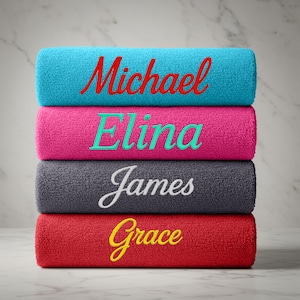 Personalised Name Towel – Custom Embroidered Name or Text– Soft Cotton Towel – Luxury Gift for Gym, Spa or Travel