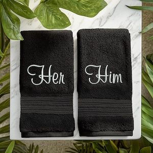 Towel Gift Set, His Hers Pack Of 2 100% Egyptian Cotton Hand Towel/ Bath Towel Set, Wedding Anniversary Gifts, Couple Customized Towel Gift