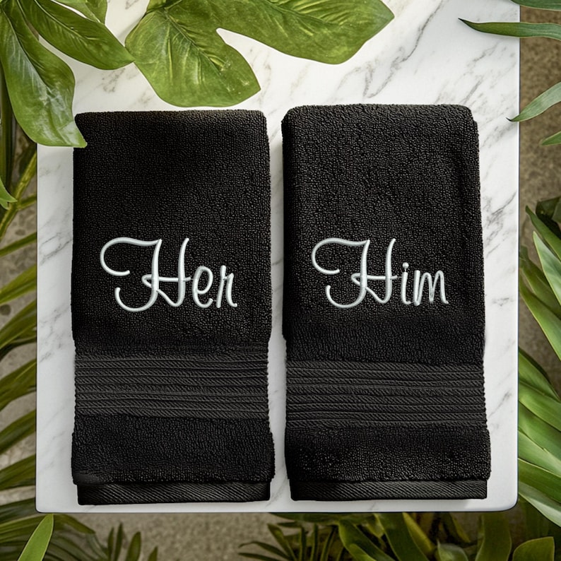 Towel Gift Set, His Hers Pack Of 2 100% Egyptian Cotton Hand Towel/ Bath Towel Set, Wedding Anniversary Gifts, Couple Customized Towel Gift
