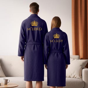 Elite Lord and Lady Two Set Couples Bathrobes Set – 100% Cotton Terry Crown Embroidery Design Robes – Wedding & Honeymoon Gift for Couples.