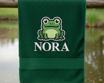 Toalla personalizada con diseño de rana: nombre bordado a medida con un adorable diseño de rana. Un regalo divertido para los amantes de los animales.