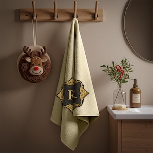 Personalised Damask Monogram Towel – Customised Embroidered Initials – Luxury Cotton Towel for Spa, Guest Room or Gift