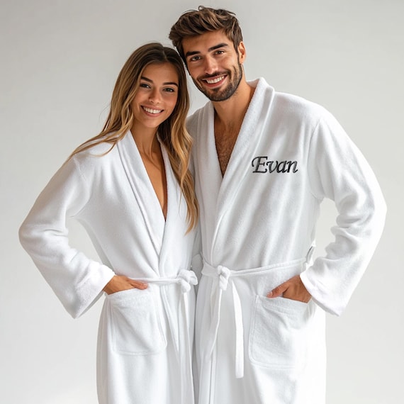 Personalised Back and Front Custom Text Embroidery Bathrobe for Men & Women, Custom Birthday, Anniversary Gifts, Embroidered Name Bathrobes