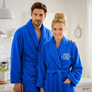Personalised Custom Logo 100% Cotton Bathrobe – Embroidered Text or Initials – Unisex Luxury Robe for Spa, Hotel, or Gift Use