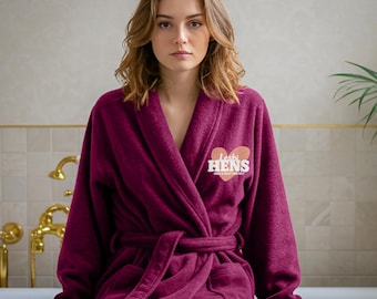Personalized Hen Night Party 100% Cotton Luxury Terry Robe with Custom Embroidered Text, Unisex Custom Bathrobes, Wedding Night