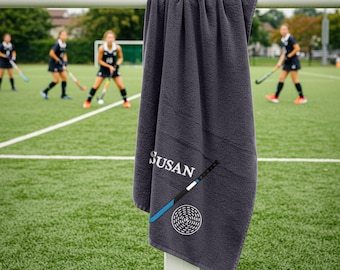 Personalised Hockey Towel – Custom Embroidered Name & Stick Design – Gift for Hockey Players, Coaches and Sports Fans
