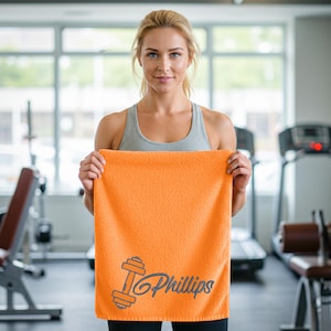 Personalised Workout Exercise Towel – Custom Embroidered Name & Text – Cotton Gym Fitness Towel