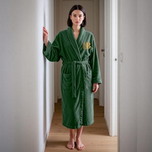 Personalised 100% Cotton Terry Towel Bathrobe Custom Embroidered Stacked Monogrammed Initials Soft Spa Hotel Quality Unisex Dressing Gown