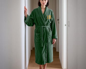 Personalised 100% Cotton Terry Towel Bathrobe Custom Embroidered Stacked Monogrammed Initials Soft Spa Hotel Quality Unisex Dressing Gown