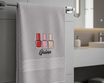 Personalized Makeup Girl's Towels – Custom Name & Text with Nail Polish Design – Beauty and Self-Care Gift