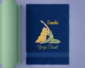 Personalised Yoga Towel – Custom Embroidered Name with Yoga Pose Design - Gifts for Women