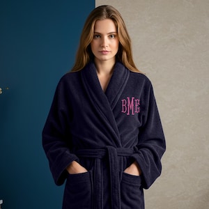 Personalised Custom Embroidered Initials 100% Cotton Terry Bathrobe with Fishtail Monogram – Spa Quality Unisex Dressing Gown