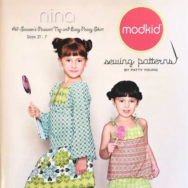 Peasant Style Top Sewing Pattern for Girls, Nina Top and Skirt from Modkid, Skirt Pattern for Girls, Girls' Peasant Top Pattern