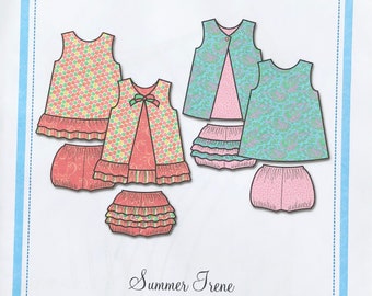 Summer Dress and Ruffled Panty Sewing Pattern, Sizes 6 Months to 3 Years, Bonnie Blue Summer Irene