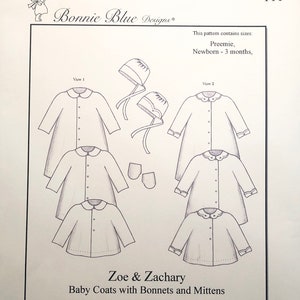 Bonnie Blue Designs 111 Zoe & Zachary Baby Coats with Bonnets and Mittens Sewing Pattern, Baby Coat Pattern, Baby Bonnet Pattern
