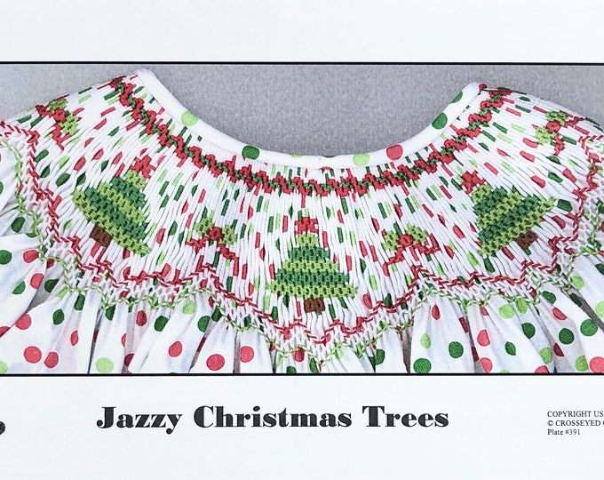 Jazzy Christmas Trees Smocking Plate, Christmas Smocking Design
