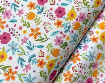 Tela de algodón con estampado floral: Fucsia, naranja y rosa de Fabric Finders