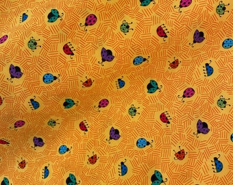 Bright Ladybug Cotton Fabric: Orange, Purple, Turquoise, Red, Green