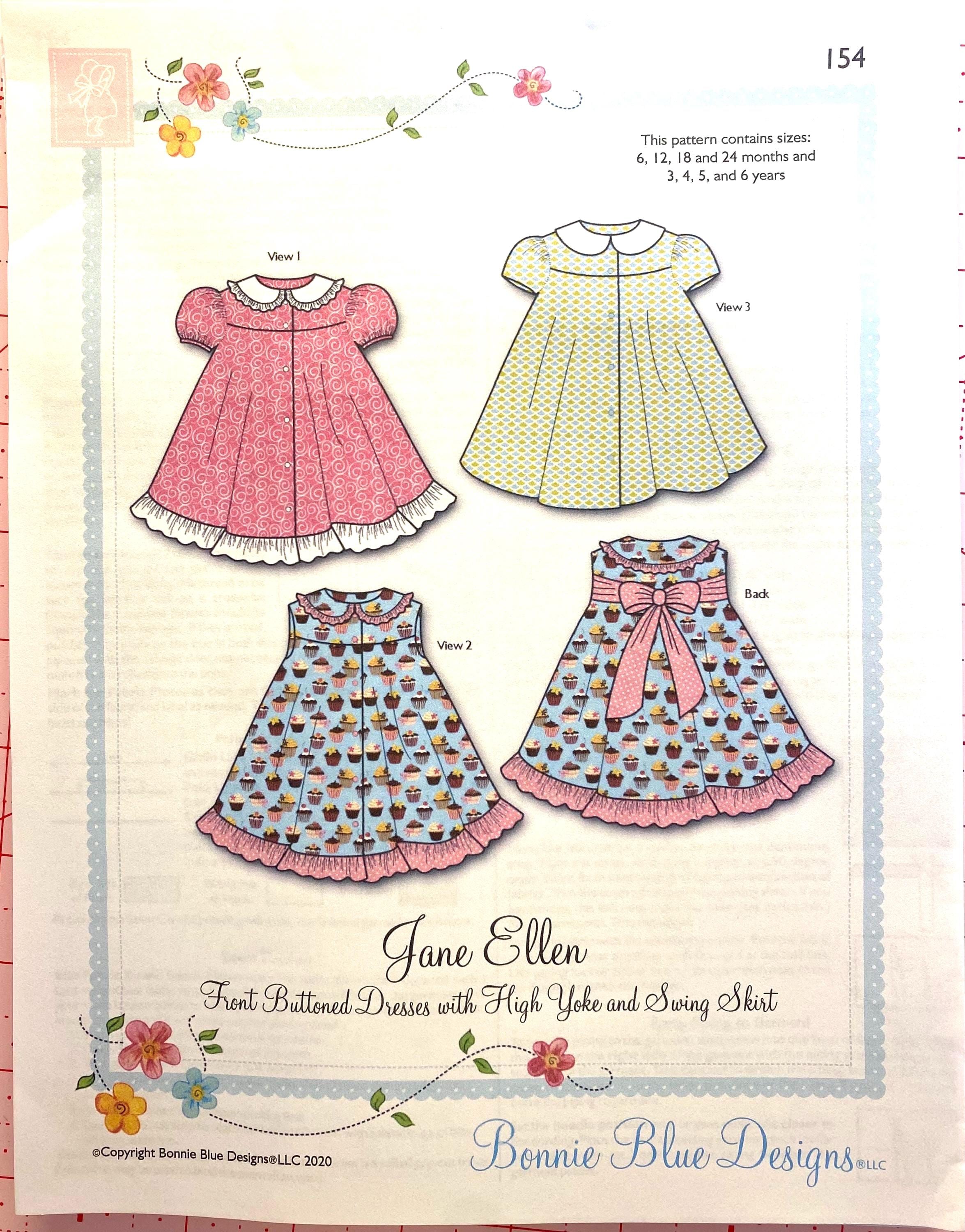 Bonnie Blue Designs 154 Jane Ellen Swing Dress Pattern, Size 6 months to 6 years Sewing Pattern for Girls Bonnie Blue Designs 154 Jane Ellen Swing Dress Pattern, Size 6 months to 6 years Sewing Pattern for Girls