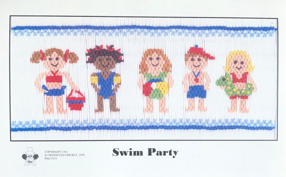 Smocking Plate "Swim Party" Crosseyed Cricket, Summer Smocking,
