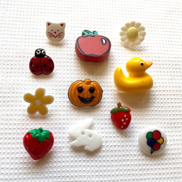 Bunny Button, Strawberry Button, Ladybug Button, flower button, Assorted Buttons, Novelty Button, 2 per Package