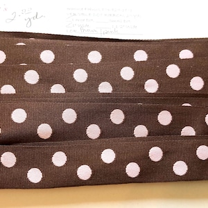 Grosgrain Ribbon- Pink Polka Dots- reversible with brown dots on pink. Ribbon by the yard