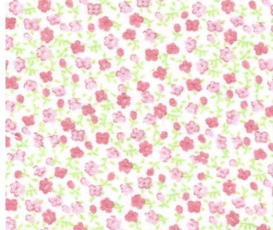 Pink and Green Floral Cotton Challis Fabric, Fabric Finders, Sold by