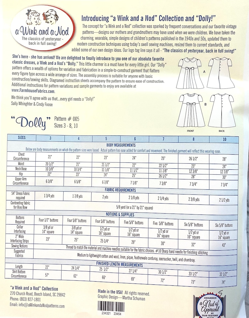 A Wink and a Nod Dress Pattern Dolly, Girls’ Dress Pattern, Cap Sleeve ...