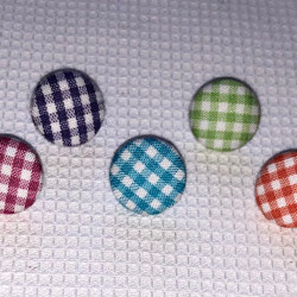 Pima Gingham Covered Buttons, 1/2”, 2 per package, Purple Gingham Button, Red Gingham Button, Pink Gingham Button, Lime Gingham Button