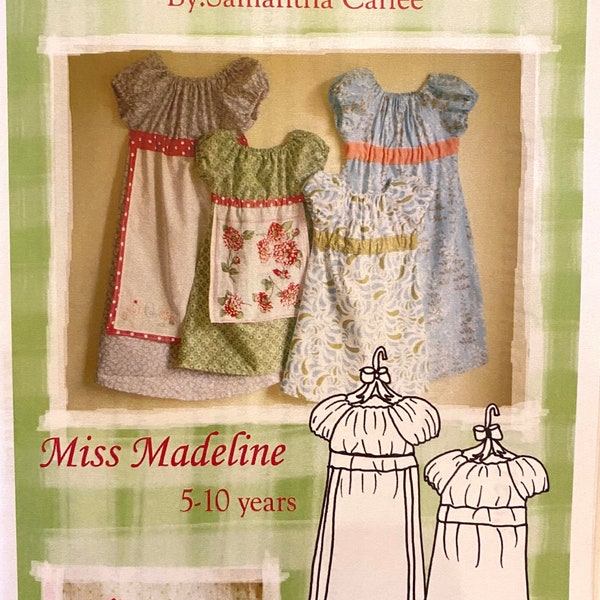 The Handmade Dress Sewing Pattern, Miss Madeline Child’s Dress Pattern with Apron, Girls’ Dress Pattern Size 5 to 10