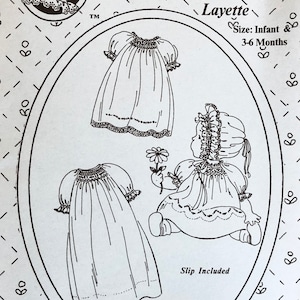 Baby's Smocked Layette by Jeannie Baumeister, Smocked Dress and Bonnet Pattern, Smocked Daygown Pattern