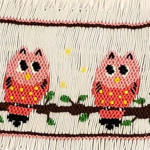 Smocked Owl Inset: Pink or Blue, Ready to Use (13x3”)