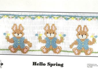 Hello Spring Smocking Plate, Bunny & Flowers, Easter Pattern (Paper)