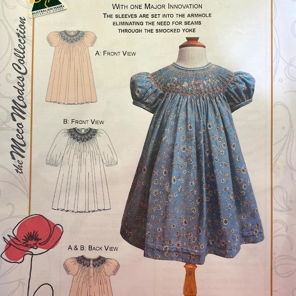 Bishop Pattern, Poppy Sewing Pattern, Meco Modes Smocked Bishop Dress Sewing Pattern, Smocked Dress Pattern, Size 2 to 8 years