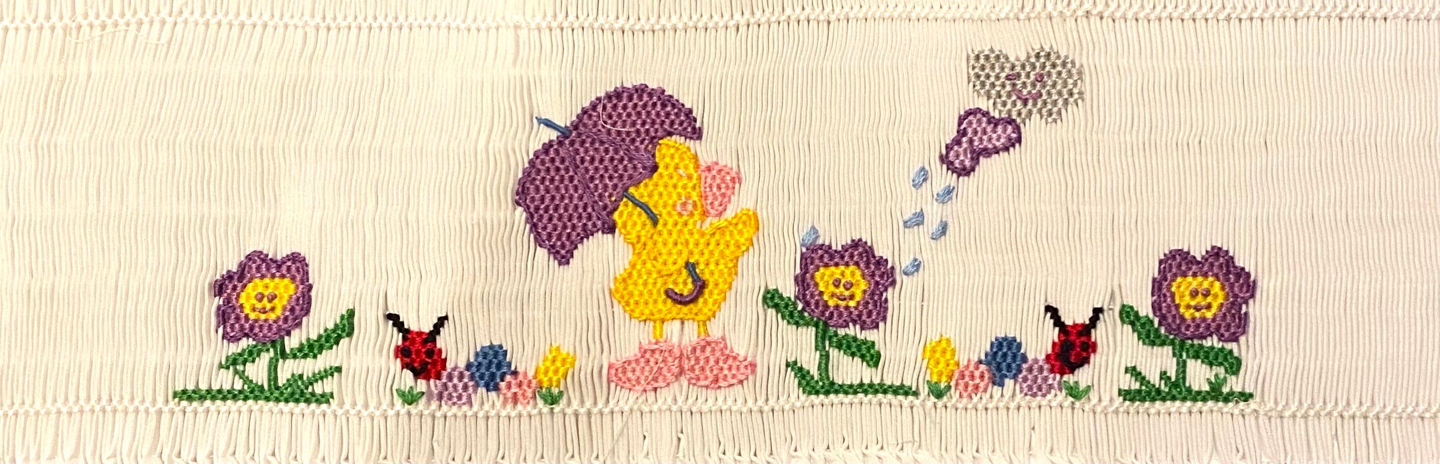 Smocked Inset Rainy Day Ducky, Ready to use Smocked Inset, Spring Smocking