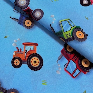 Barnyard Tractors on Blue Fabric by Benartex, Tractor Fabric, Farm Fabric by the yard