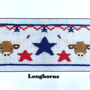 Longhorns  Smocking Plate by Crosseyed Cricket, Longhorn Smocking, Patriotic Smocking