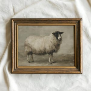 Vintage Sheep Oil Painting | Antique Farmhouse Animal Study | Rustic Sheep Wall Art | Neutral Countryside Decor | Heritage Farm Print