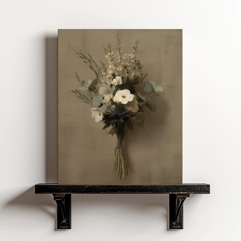 Vintage Wildflower Bouquet Oil Painting | Moody Floral Wall Art ...
