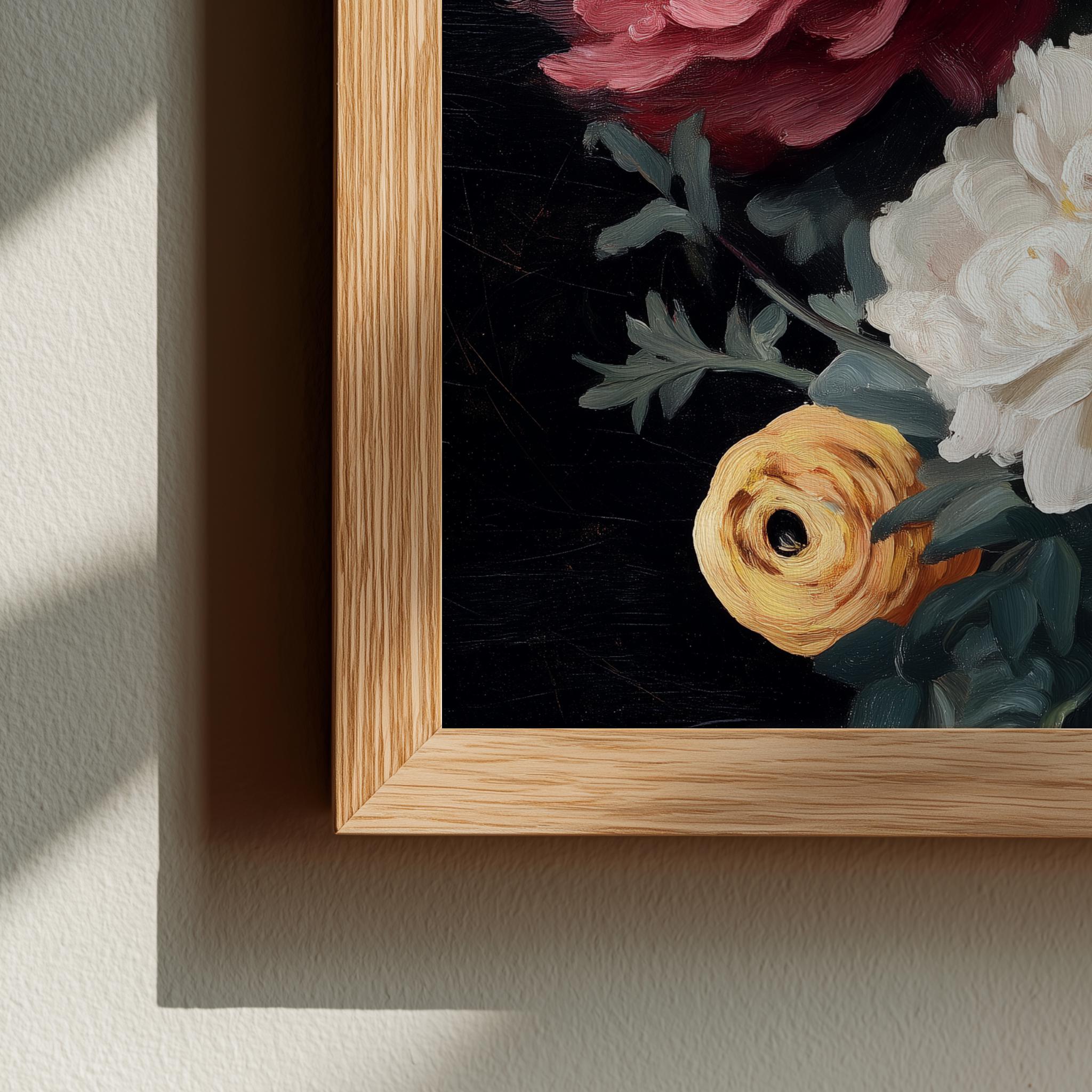 Dark Floral Bouquet Oil Painting Print | Moody Peony Wall Art | Dutch ...