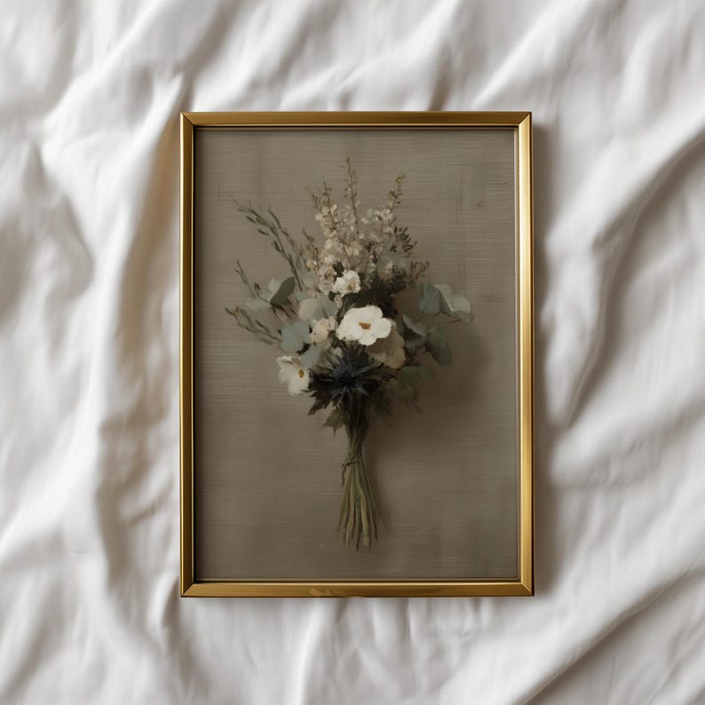 Vintage Wildflower Bouquet Oil Painting | Moody Floral Wall Art ...