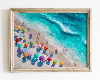 Abstract Beach Umbrella Art Print | Colorful Coastal Painting | Digital Download | Summer Wall Art | Instant Printable Beach Scene