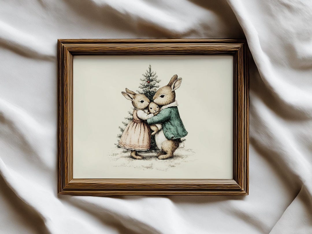 Vintage Rabbit Art | Beatrix Potter Style Christmas Art | Cozy Holiday ...