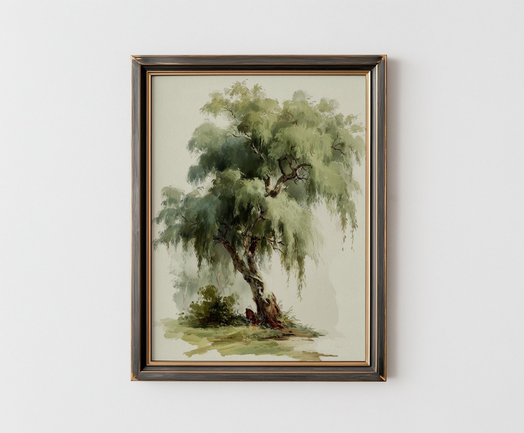 Vintage Willow Tree Watercolor Print | Weeping Willow Wall Art ...