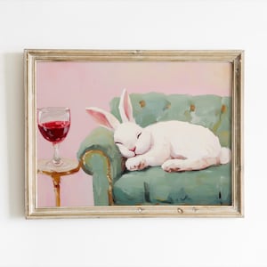 Cozy Bunny Wall Art, Vintage Rabbit Print, Whimsical Animal Print, Cute Sleeping Bunny Art, Pastel Home Decor, Cottagecore Aesthetic Print