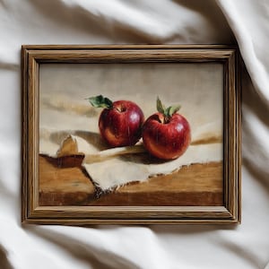 Vintage Apple Still Life Print | Rustic Kitchen Wall Art | Farmhouse Decor | Oil Painting of Apples | Printable Digital Download