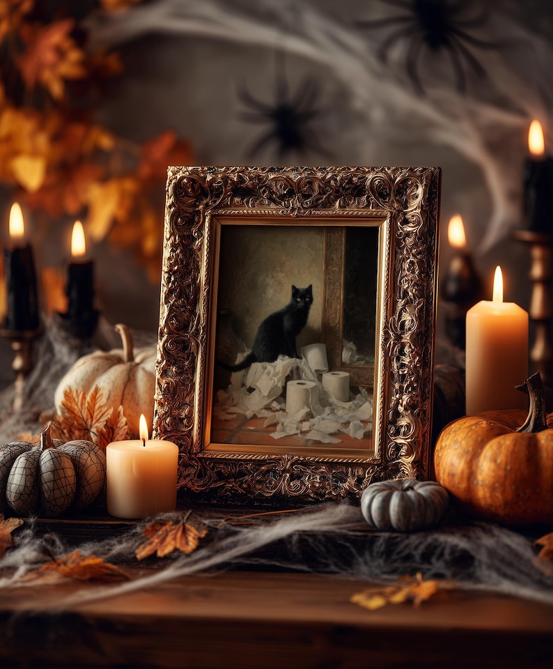 Vintage Black Cat Art Print | Mischievous Cat Painting | Funny Pet Wall ...