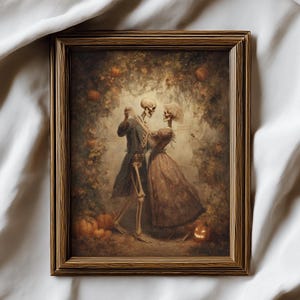 Romantic Skeleton Couple Art | Halloween Decor | Vintage Spooky Love Print | Print Digital Download | Gothic Wall Art | Timeless Affection