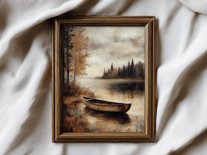 Vintage Fall Lake Landscape Print | Moody Autumn Wall Art | Rustic ...